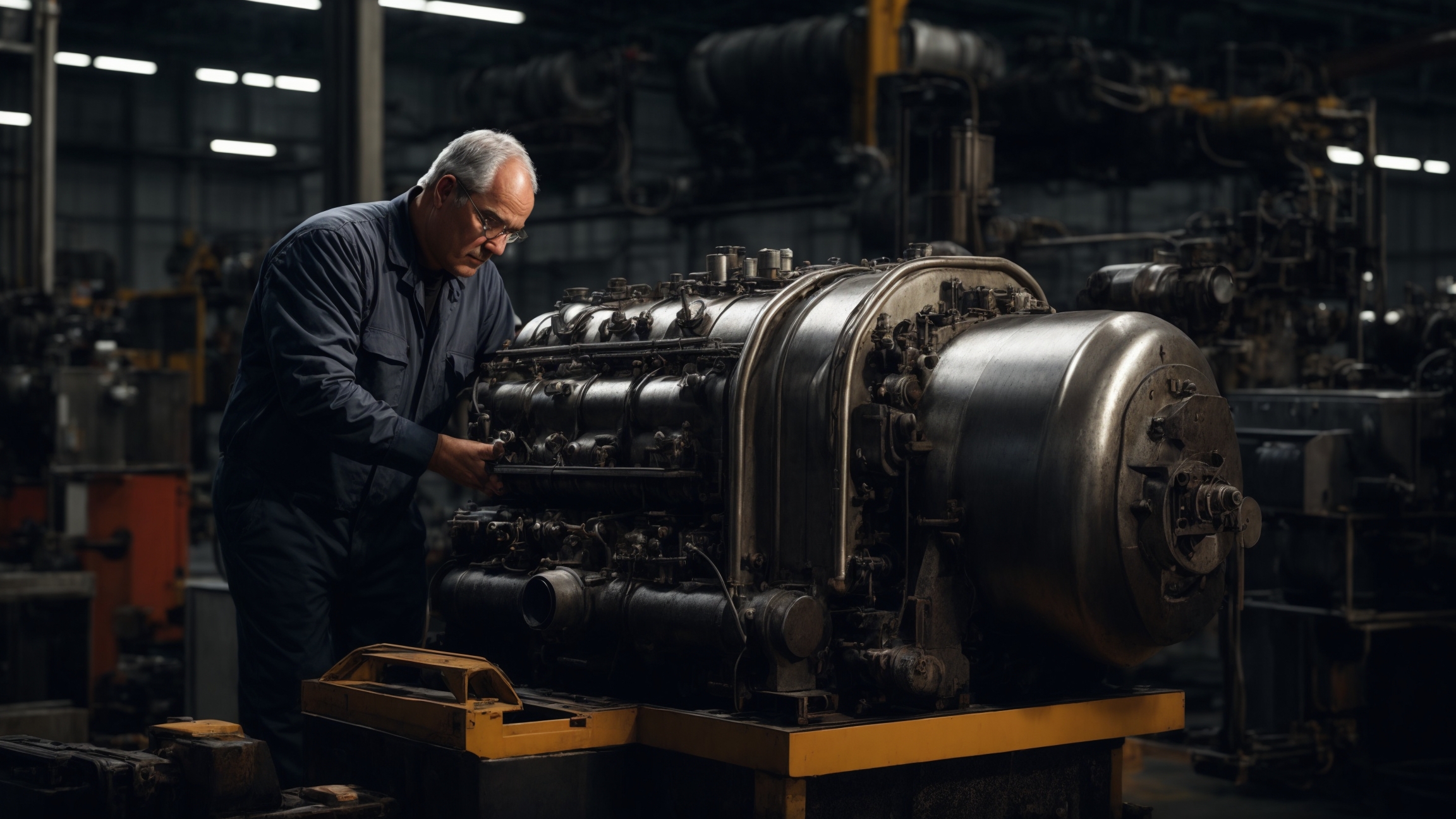 Heavy diesel engines maintenance repair in workshop