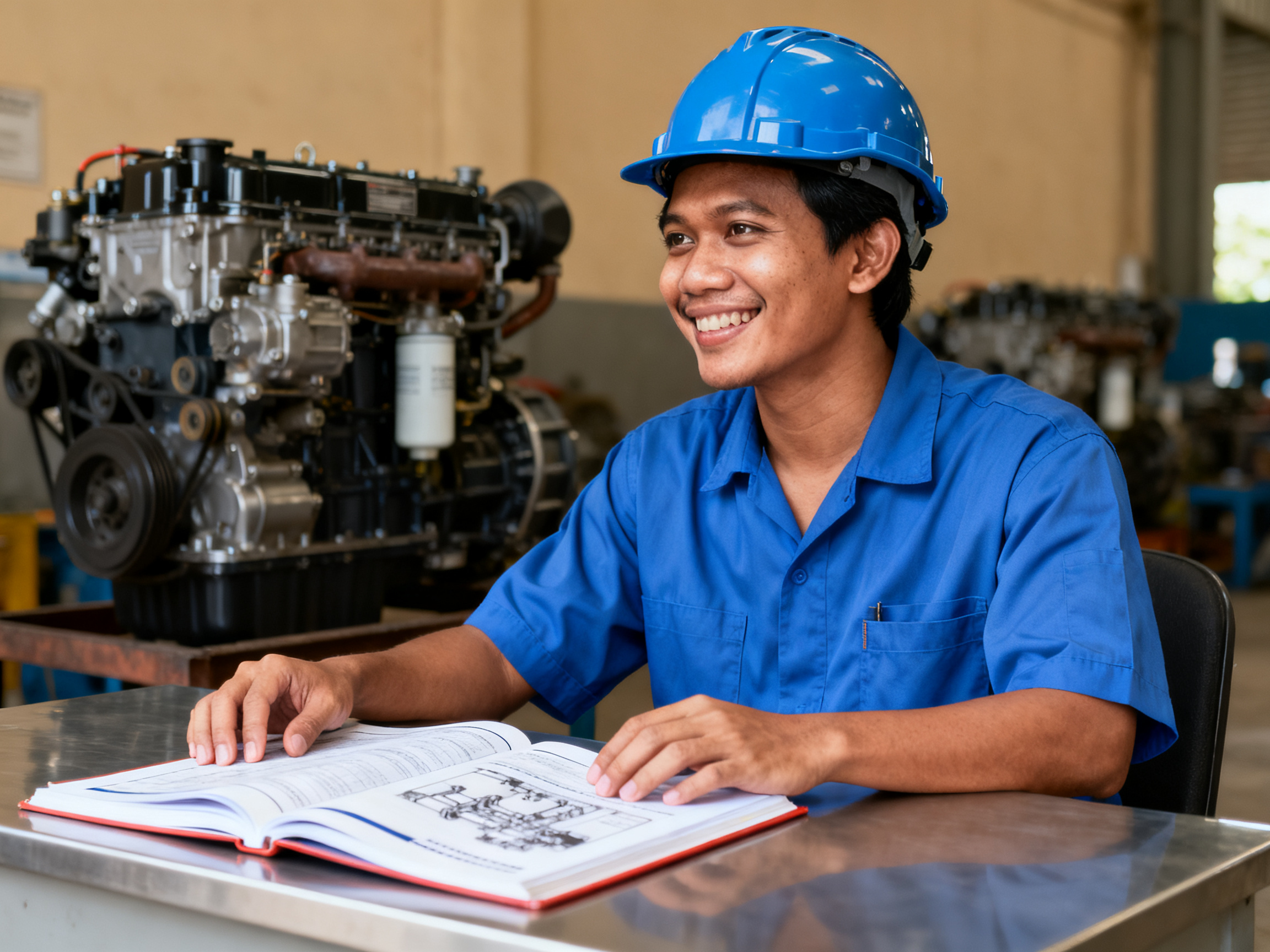 heavy diesel engine maintenance manual reviewed by Indonesian technician on site